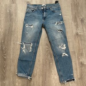 Zara Blue Distressed Ankle Jeans